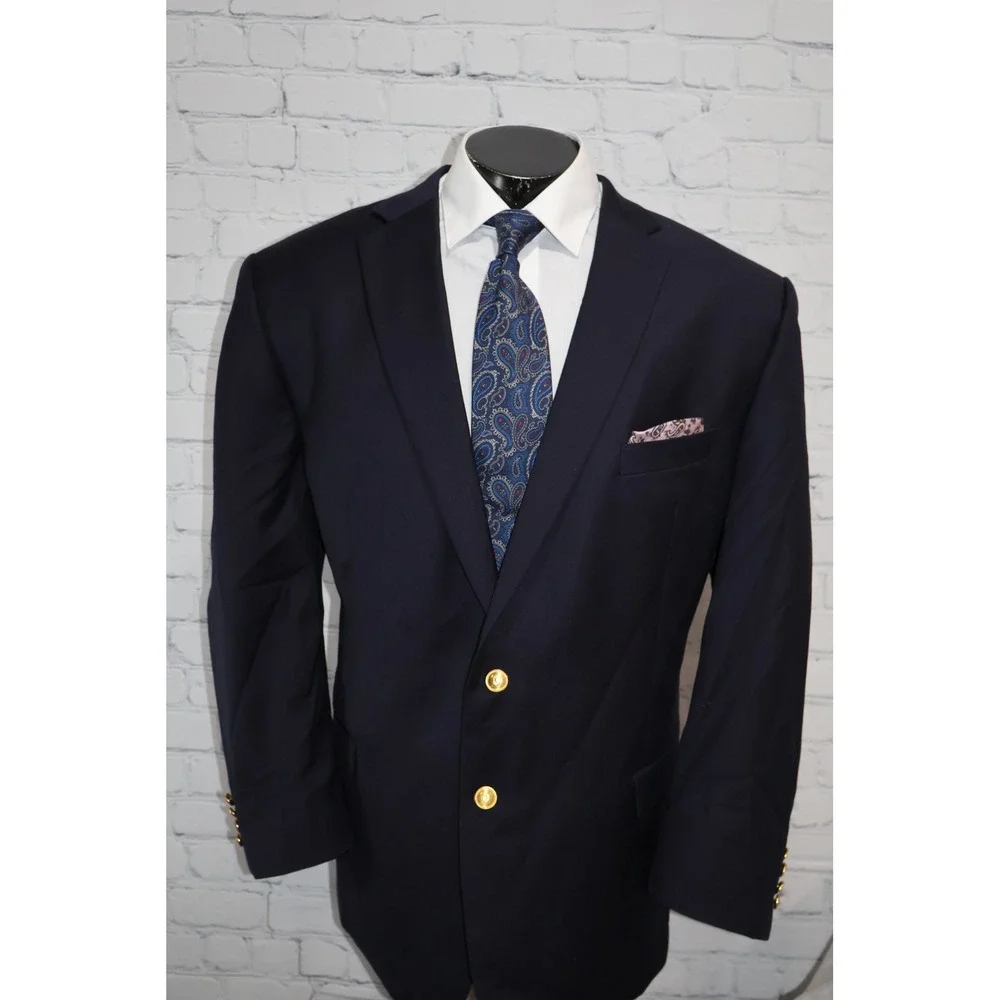 Lauren Ralph Lauren Blazer Mens 48L Navy Blue Wool Two Button Gold Crest